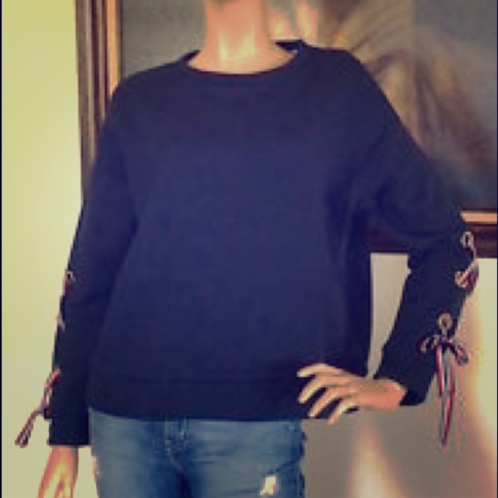 Tommy Hilfiger lace up blue pullover sweater